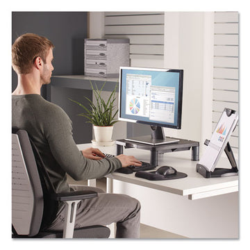 Fellowes® Standard Monitor Riser, For 21" Monitors, 13.38" X 13.63" X 2" To 4", Platinum-graphite, Supports 60 Lbs freeshipping - TVN Wholesale